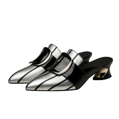 Dam Mules Spetsig Tå Hög Klack PU-4