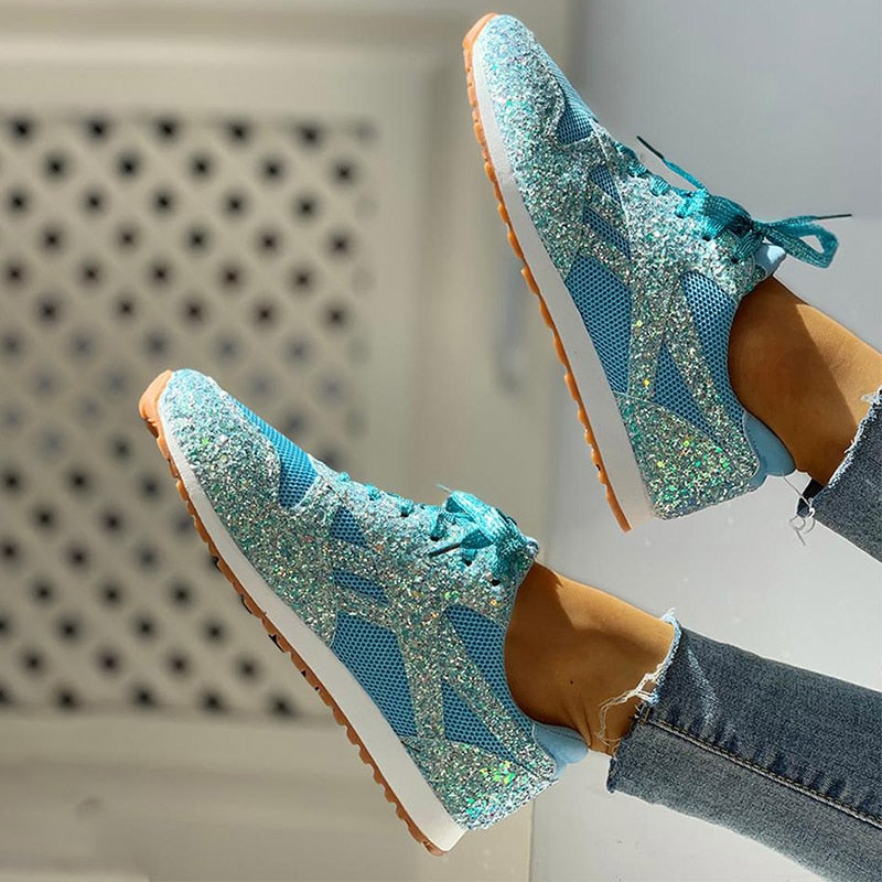 Dam Sneakers Glittrande Geometrisk Design Bomull-3