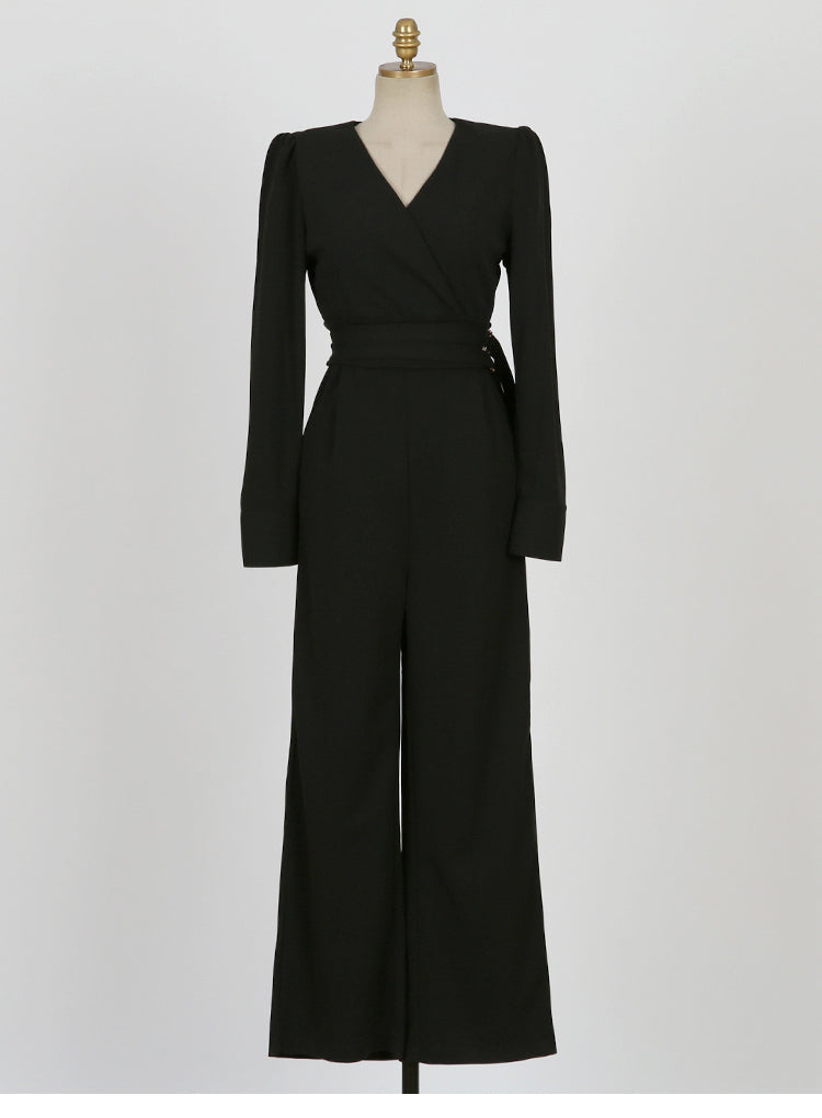 Dam Jumpsuit Långärmad Polyester Dubbel Bröstdesign-1