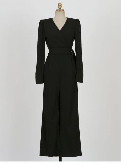 Dam Jumpsuit Långärmad Polyester Dubbel Bröstdesign-1