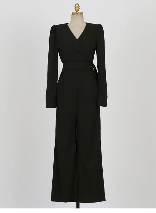 Dam Jumpsuit Långärmad Polyester Dubbel Bröstdesign-1