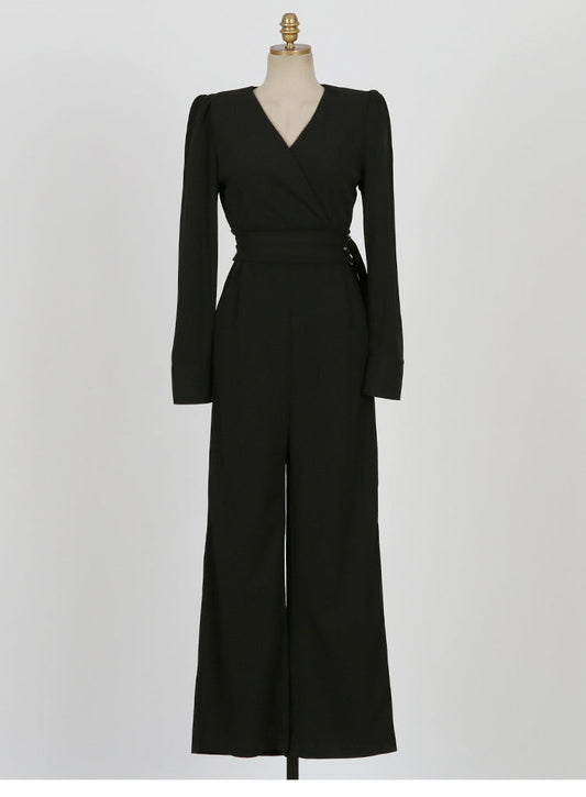 Dam Jumpsuit Långärmad Polyester Dubbel Bröstdesign-1