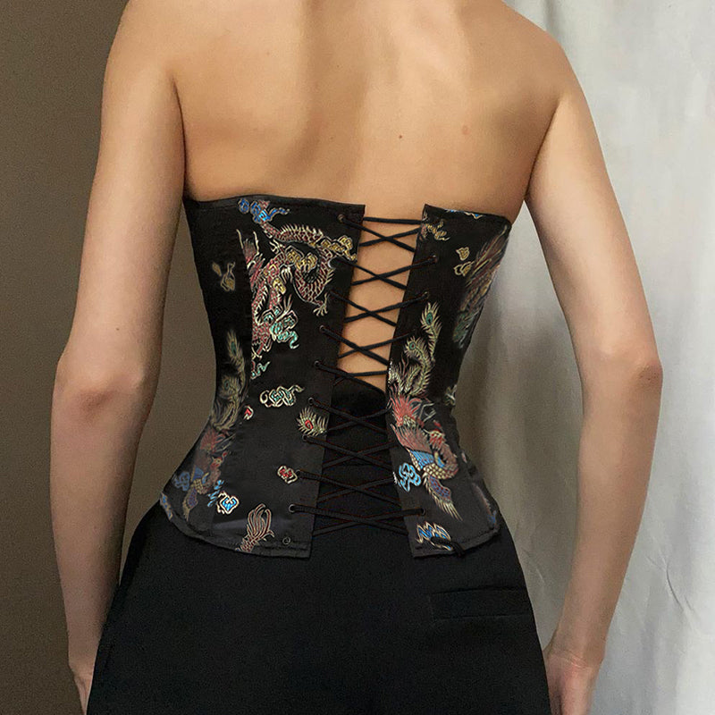 Dam Festtopp Axelfri Geometriskt Tryck Polyester-3