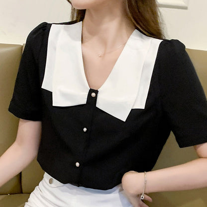 Variant image for Kvinnors Kortärmad Blus V-Hals Chiffon-1