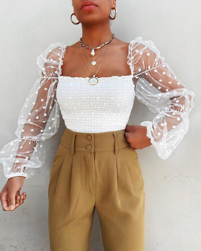Festtoppar Dam med Mesh Detaljer och Elegant Design i Polyester-2