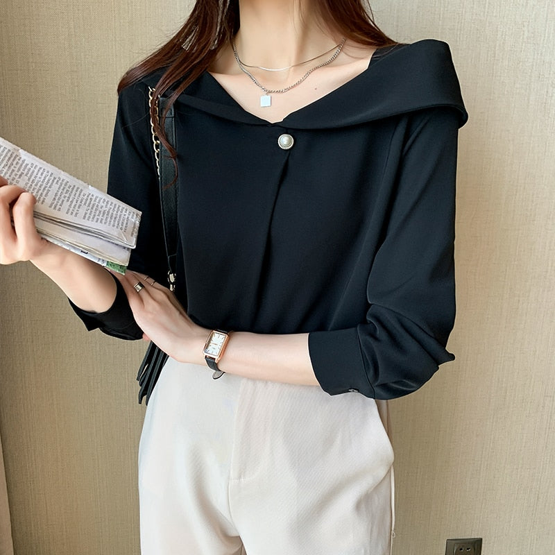 Variant image for Vit Dam Blus Lång Ärme Chiffon Normal Passform-2