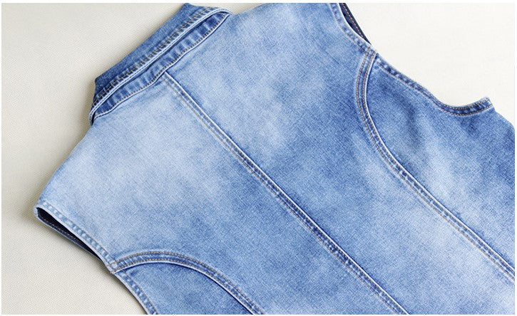 Dam Overall i Denim med Omringbar Krage och Knappstängning-4