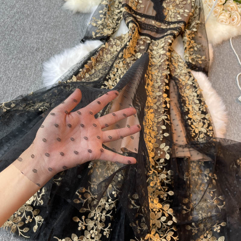 Dam Midiklänning Blommönster V-Ringning Polyester-6