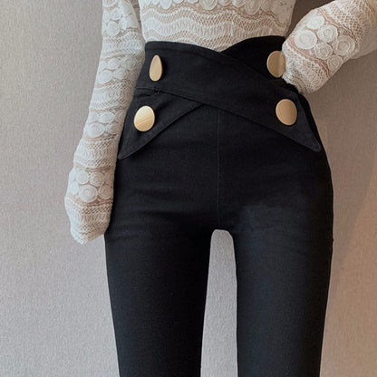 Variant image for Kvinnors Hög Midja Byxor Monokrom Bomullsblandning-1