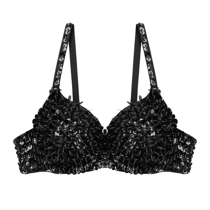 Dam BH Monokrom Paljetter Justerbara Band Bomull Polyester 9