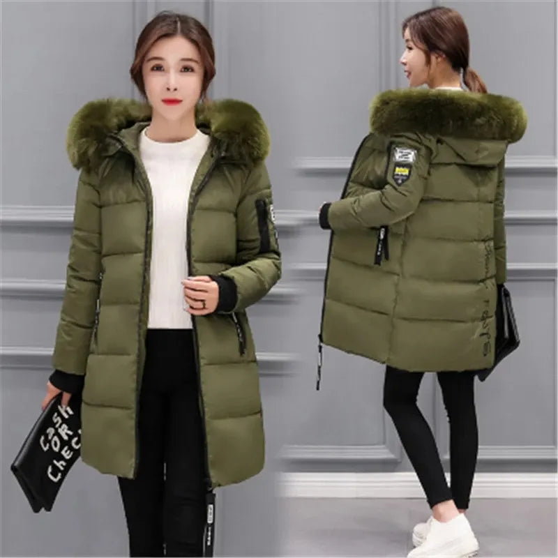 Kvinnors Quiltad Jacka Stor Huva Pälskrage Polyester 4