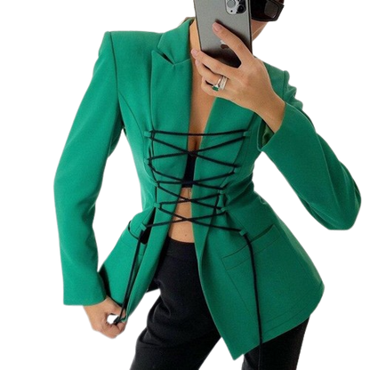 Dam Blus Långärmad Snörning Polyester med Fickor-2