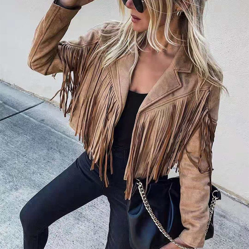 Läderjacka Dam med Fransar – Boho-Chic Design för Avslappnade och Eleganta Tillfällen 8