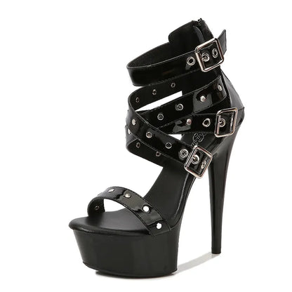 Dam Sandaler Gladiator Hög Klack Läder 8 cm Plattform-1