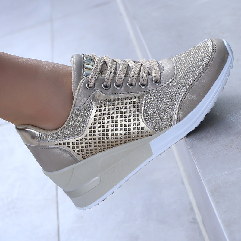 Dam Sneakers Plattforms Läder Medelhög Snitt Högkvalitativ Komfort-4