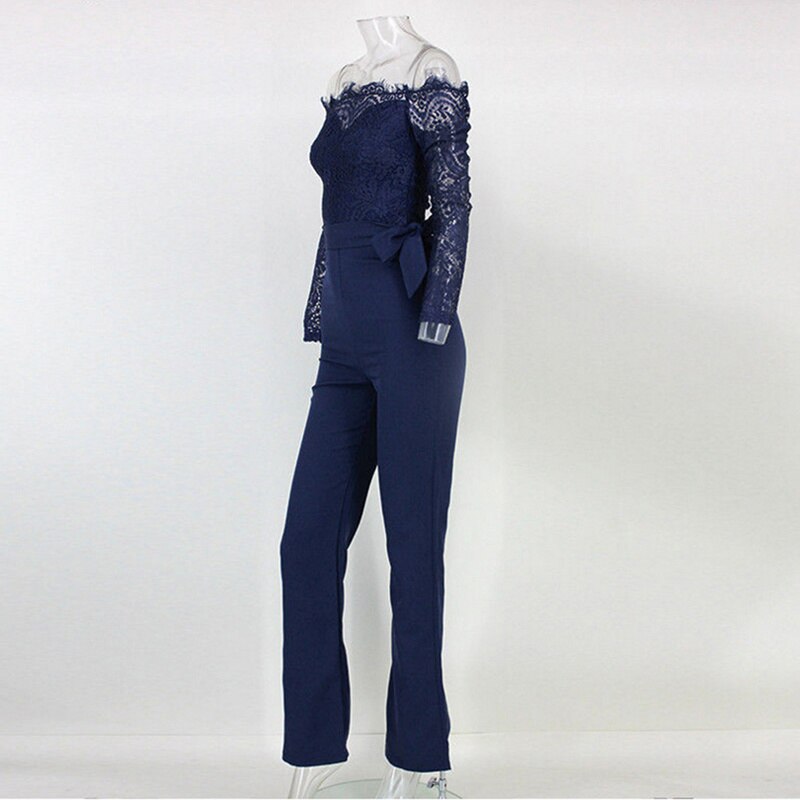 Dam Jumpsuit Långärmad Spets Polyester Elegant-6