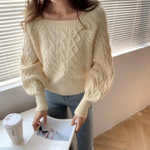 Damen-Strickpullover, eckiger Kragen, weicher Stoff 1