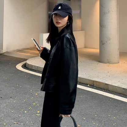 Dam Läderjacka Vattentät Elegant Design Högkvalitativt Material-2