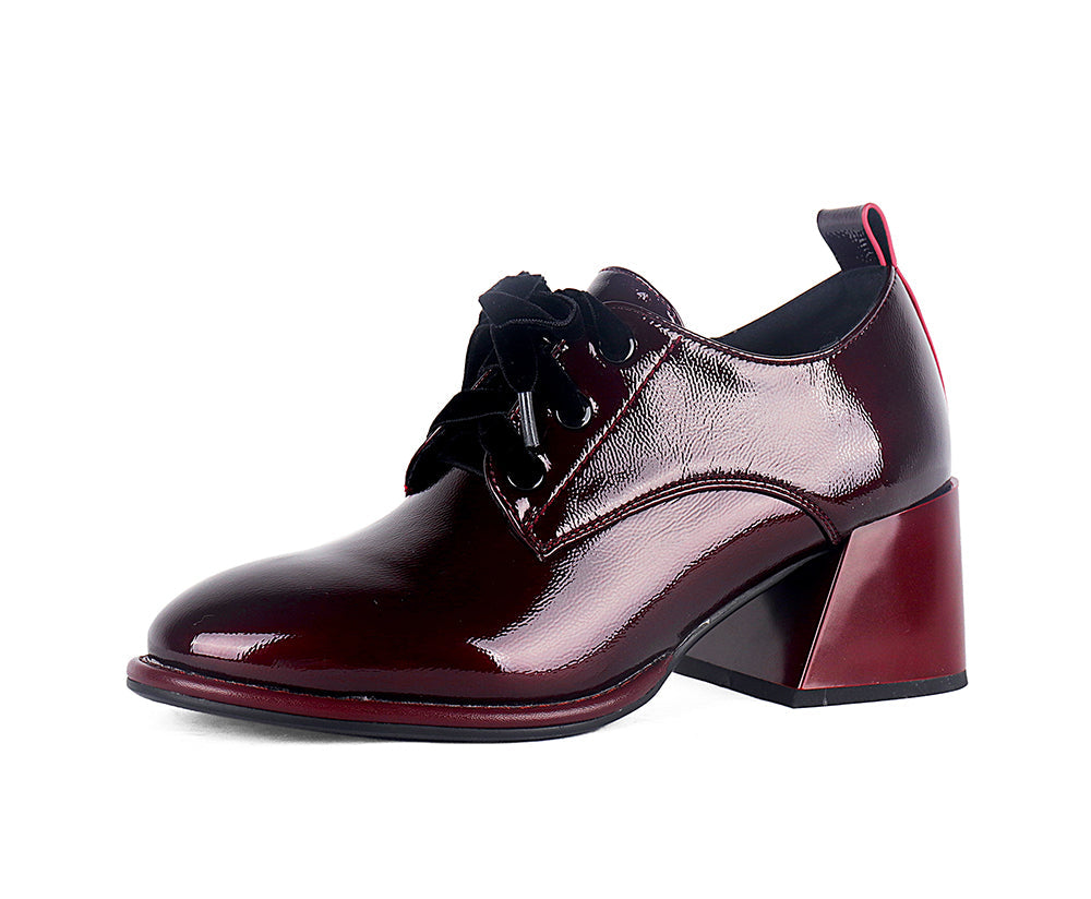 Dam Pumps Snörning PU-Läder Blockklack 6 cm-4