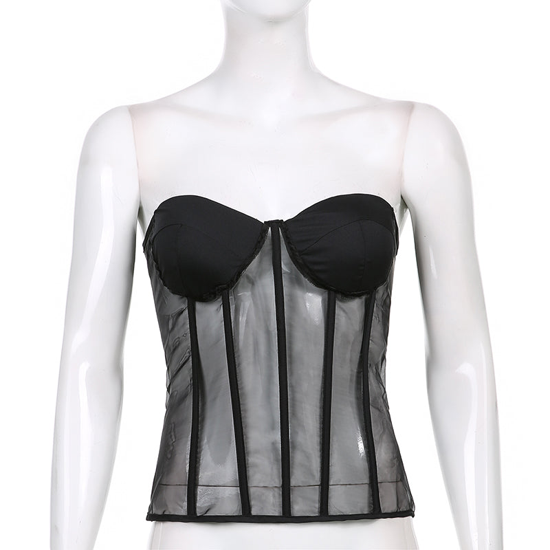 Dam Korsett Topp Monokrom Polyester Konturerad-6