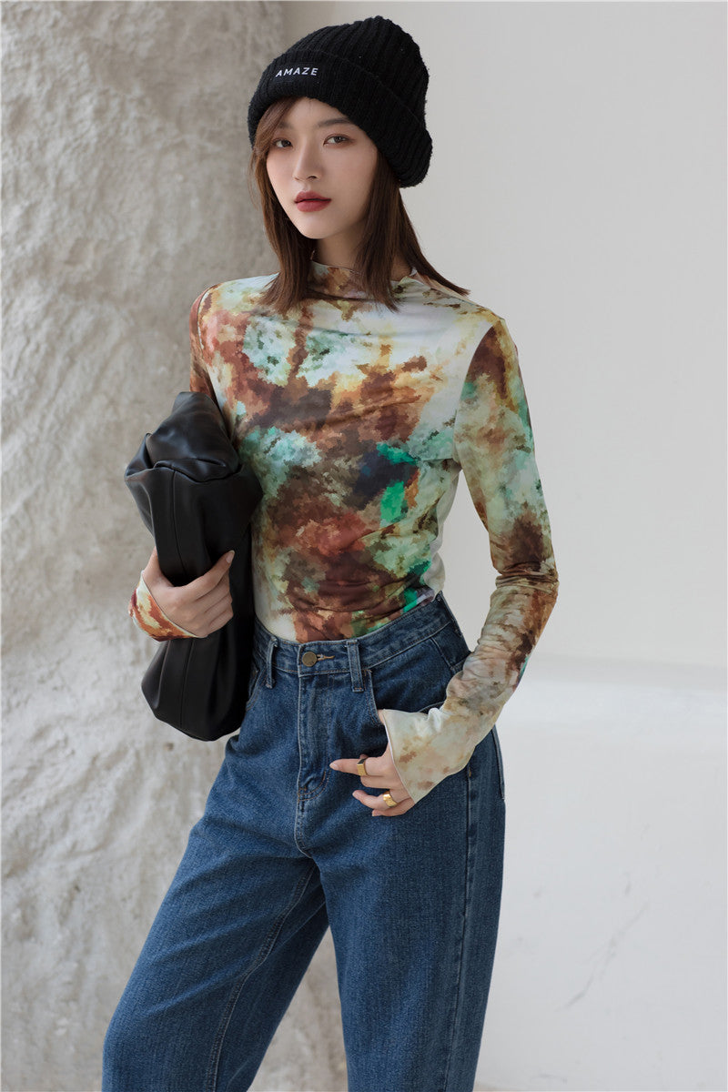 Dam T-shirt Långärmad Utskriftsmönster Polyester-2