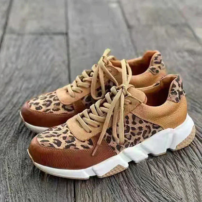 Kvinnors Sneakers Leopardmönster Tjock Sula PU-läder-2