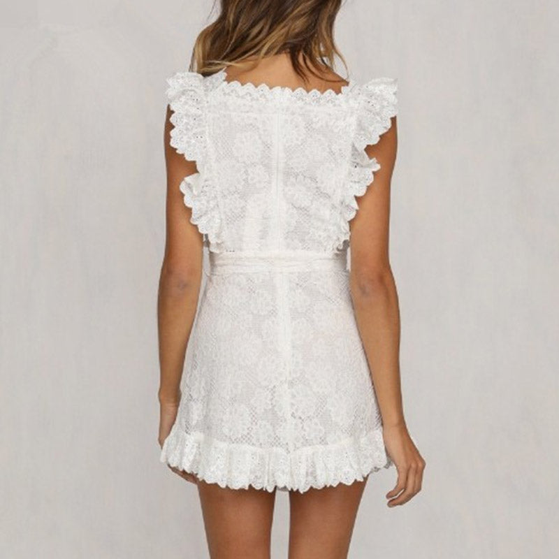 Kvinnors Miniklänning Blommig Klyvning Spaghetti Band Polyester-5