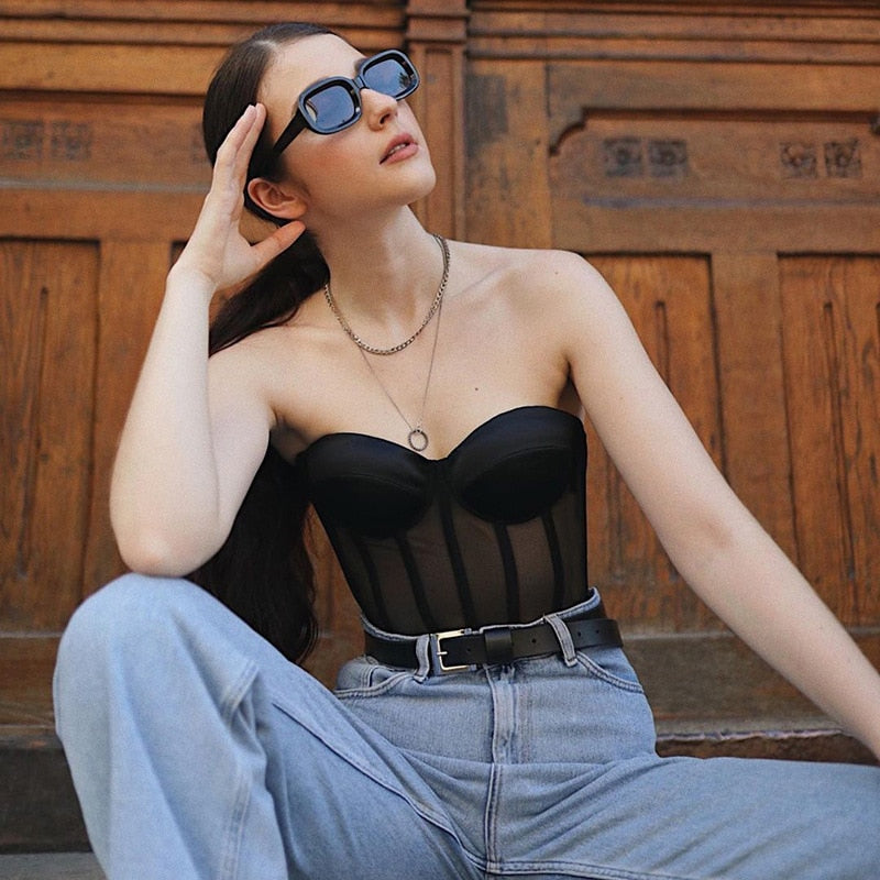 Dam Korsett Topp Monokrom Polyester Konturerad-3