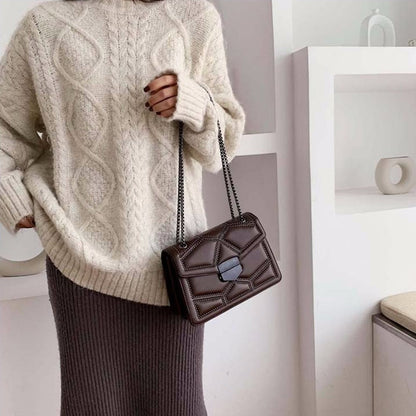 Dam Axelväska Kedja PU-Läder Mjuk Klaffdesign-5