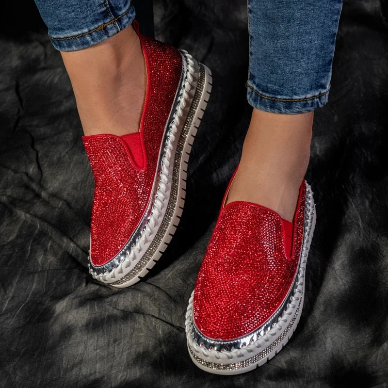 Kvinnors Mockasiner Slip-On PU-Läder med Glittrande Detalj-2