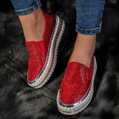 Kvinnors Mockasiner Slip-On PU-Läder med Glittrande Detalj-2