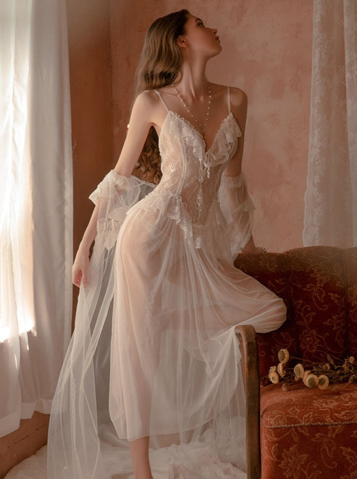 Lång Klänning Dam Maxi Klänning Spets Detaljerad med Ruffles Spandex Polyester-3