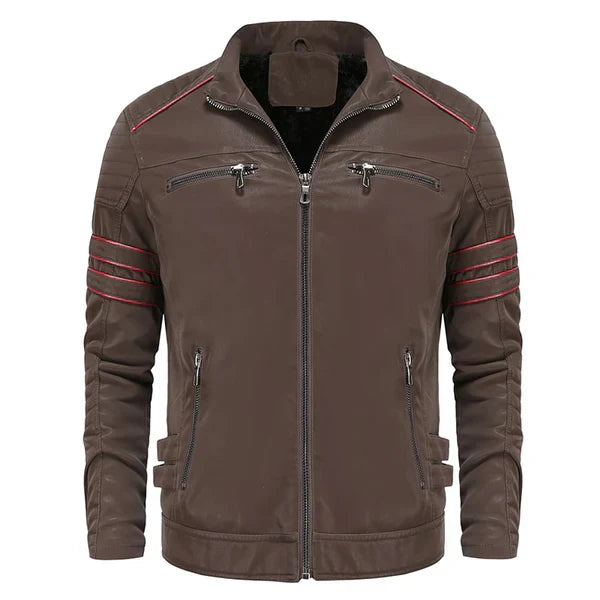 Herren Skinnjacka Elegant Läder med Praktiska Fickor-3