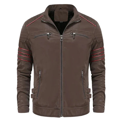 Herren Skinnjacka Elegant Läder med Praktiska Fickor-3