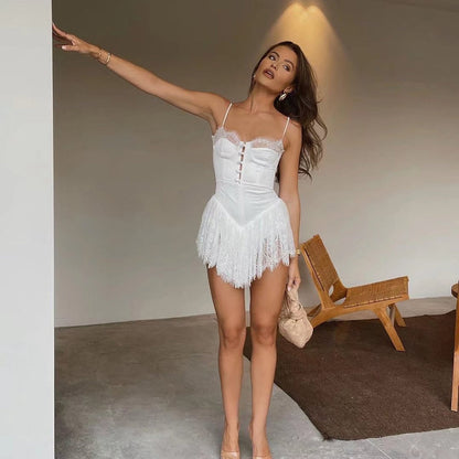 Dam Glittrig Miniklänning Spaghetti Band Syntetfiber-6