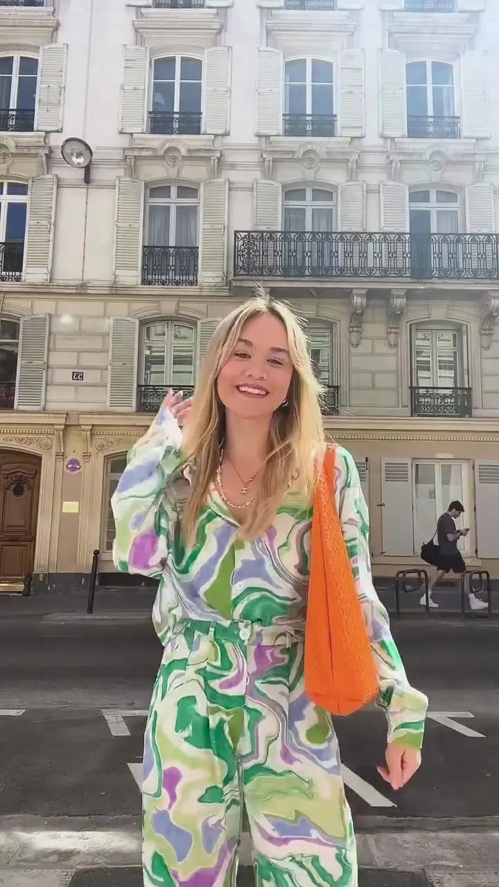 Dam Tvådelad Uppsättning Långärmad Blus Högkvalitativt Tyg Byxor-6