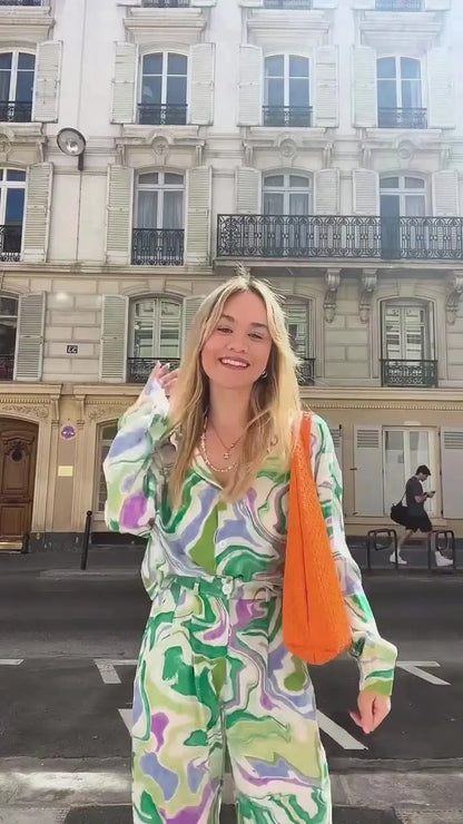 Dam Tvådelad Uppsättning Långärmad Blus Högkvalitativt Tyg Byxor-6