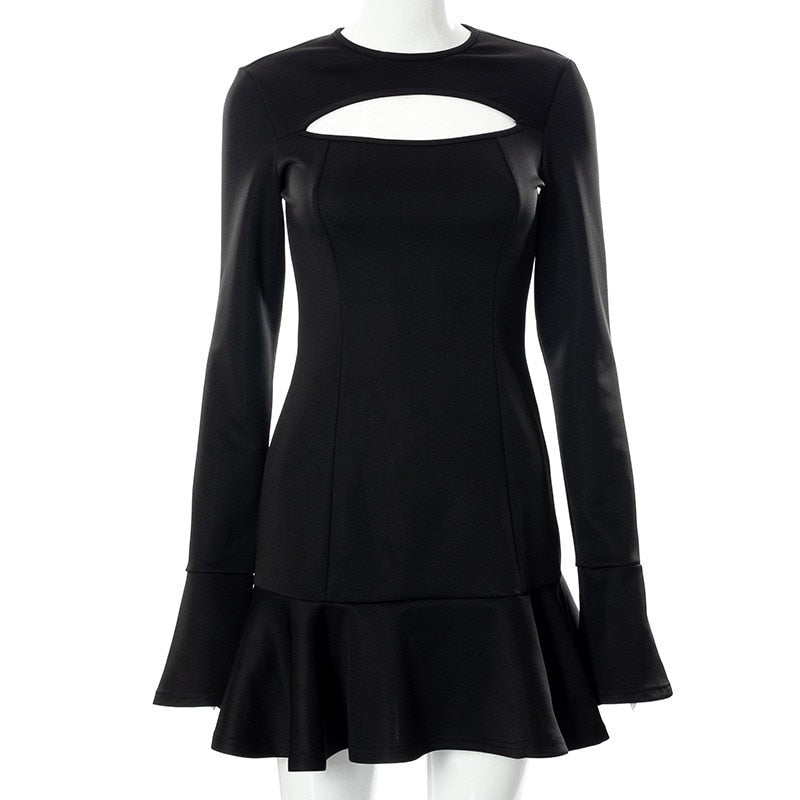 Trapesformad Klänning för Kvinnor med Ruffles och Långa Ärmar – 100% Polyester, Knälång Stil för Vardag och Fest 5