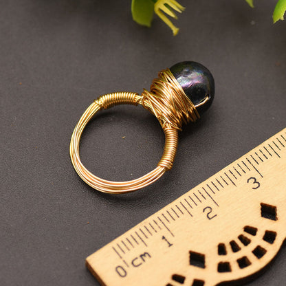 Ring i Koppar med Svart Barockpärla och Unik Spoldesign – 18K Guldpläterad, Mångsidig Smycke för Vardags och Fest 5