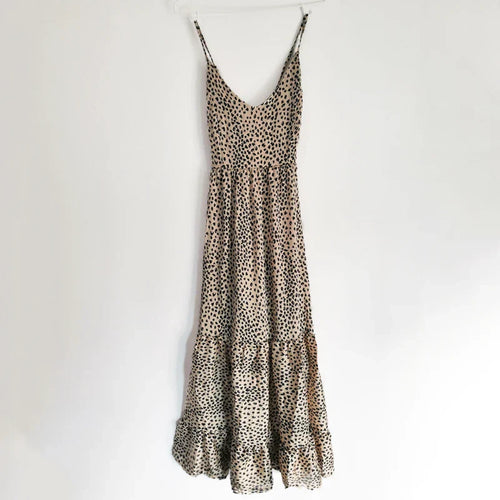 Maxiklänning Dam Leopardmönster Luftigt Polyester-1