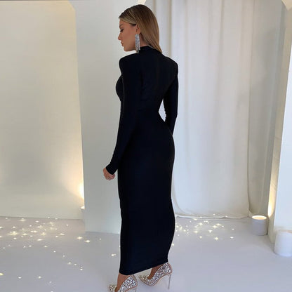 Kvinnors MIDI Klänning Långa Ärmar O-Halsringning Spandex 3