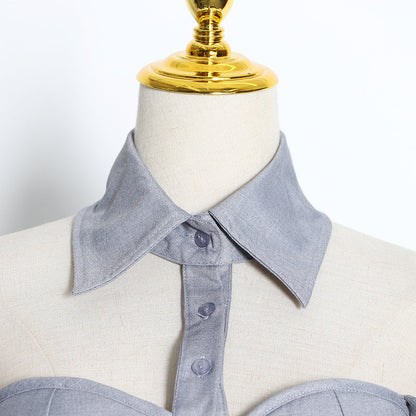 Dam Off-Shoulder Crop-Top med Lykta Ärmar i Bomull och Polyester-3