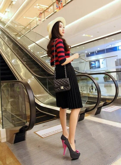 Dam Pumps Rund Tå Bomull Fjärilsdetalj 8 cm Klack-5