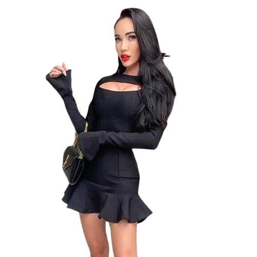 Trapesformad Klänning för Kvinnor med Ruffles och Långa Ärmar – 100% Polyester, Knälång Stil för Vardag och Fest 2