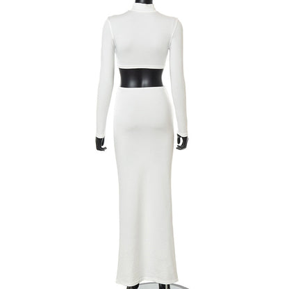 Elegant 2-delad Dam Outfit med Skördetopp och Långa Ärmar – Elastisk Midja, Golvlång Kjol i Spandex och Polyester 5