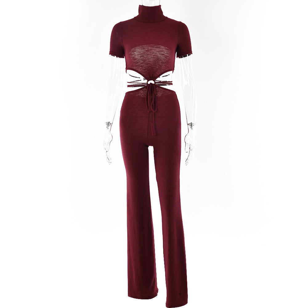 Kvinnors Overalls Turtleneck Kortärmad Bomull Monokrom-5
