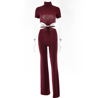 Kvinnors Overalls Turtleneck Kortärmad Bomull Monokrom-5