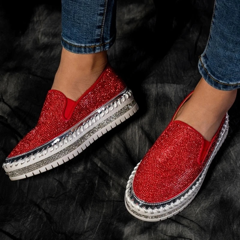 Kvinnors Mockasiner Slip-On PU-Läder med Glittrande Detalj-5