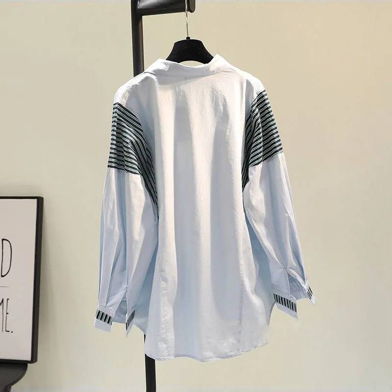 Dam Långärmad T-shirt Patchwork Mjuk Bomullsblandning-2