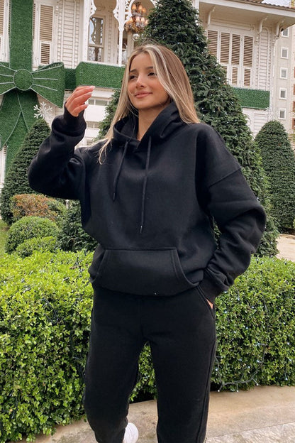 Kvinnors Hoodie och Svettbyxor Set Mjuk Polyester Avslappnad Passform-4